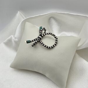Elegant Sterling Silver 925 with Turquoise Accents Beaded Ring